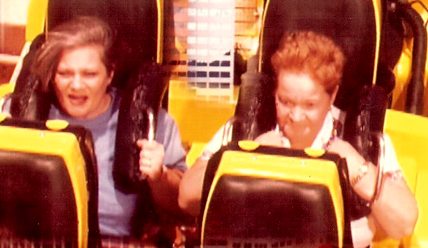 Sue and her mom on roller coaster